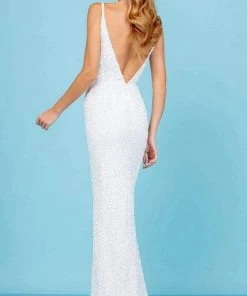 SCALA - 60297 Plunging V-Neck Sheath Gown 13 SCALA - 60297 Plunging V-Neck Sheath Gown