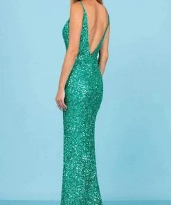 SCALA - 60297 Plunging V-Neck Sheath Gown 9 SCALA - 60297 Plunging V-Neck Sheath Gown