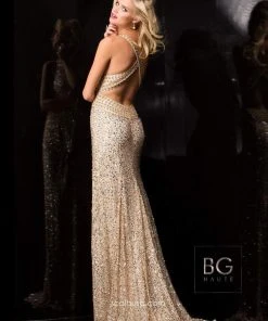 SCALA - Bedazzled Deep V-Neck Sheath Dress E01017