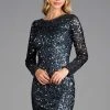 SCALA - Bedazzled Long Sleeve Bateau Sheath Dress 48884 - 1 Pc Charcoal In Size 6 Available