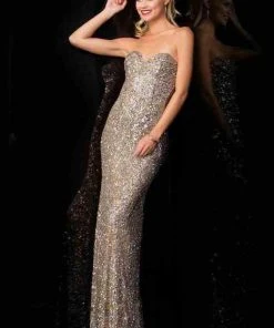 Scala - Sweetheart Neckline Sequin Evening Dress 48464