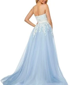 Sherri Hill - 50768 Applique Bateau Sheath Dress With Overskirt
