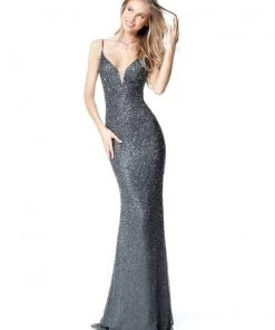 Sherri Hill - 50860 Fully Beaded Deep V-neck Sheath Dress