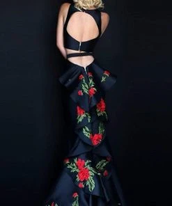 Sherri Hill - 51027 Two Piece Halter Floral Print Mermaid Dress 12 Sherri Hill - 51027 Two Piece Halter Floral Print Mermaid Dress