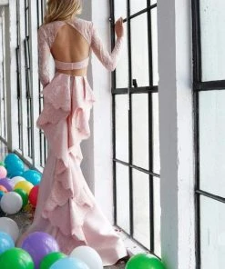 Sherri Hill - 51169 Two Piece Lace Long Sleeve Mermaid Dress