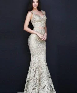 Sherri Hill - 51192 Two-Piece Metallic Lace Mermaid Dress