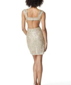 Sherri Hill - 51362 Embellished Deep V-neck Sheath Cocktail Dress