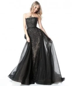 Sherri Hill - 51384 Strapless Embroidered Sheath Dress With Overskirt