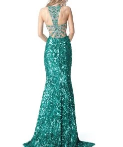 Sherri Hill - 51430 Sequined Halter Trumpet Dress With Train