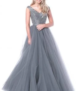 Sherri Hill - 51447 Embellished Wide V-neck Ballgown