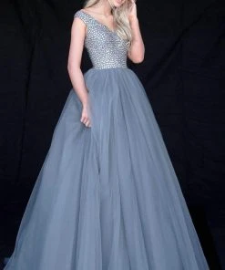 Sherri Hill - 51447 Embellished Wide V-neck Ballgown 12 Sherri Hill - 51447 Embellished Wide V-neck Ballgown