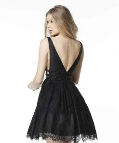 Sherri Hill - 51458 Lace Deep V-neck Short Beaded Dress 7 Sherri Hill - 51458 Lace Deep V-neck Short Beaded Dress