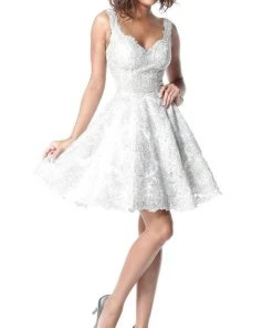 Sherri Hill - 51521 Short Sweetheart Metallic Lace A Line Dress 15 Sherri Hill - 51521 Short Sweetheart Metallic Lace A Line Dress