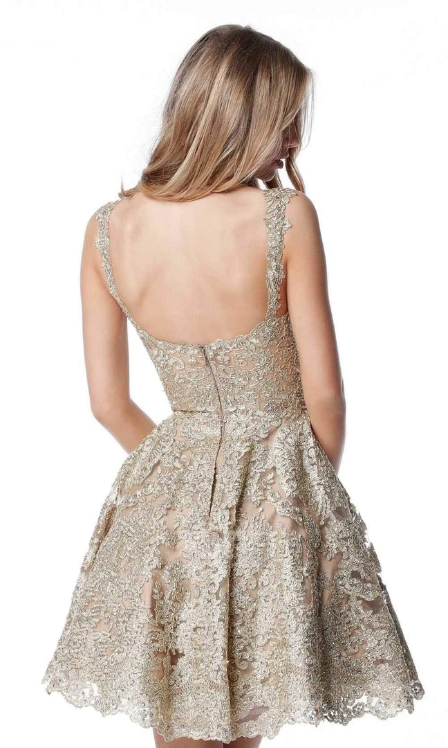 Sherri Hill - 51521 Short Sweetheart Metallic Lace A Line Dress 5 Sherri Hill - 51521 Short Sweetheart Metallic Lace A Line Dress