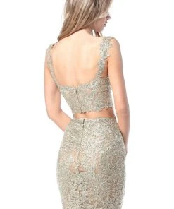 Sherri Hill - 51522 Two Piece V-Neck Short Lace Dress 9 Sherri Hill - 51522 Two Piece V-Neck Short Lace Dress