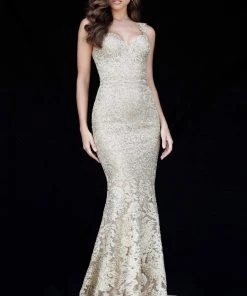 Sherri Hill - 51571 Metallic Lace Fitted Mermaid Dress