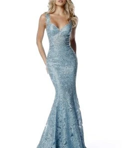 Sherri Hill - 51571 Metallic Lace Fitted Mermaid Dress