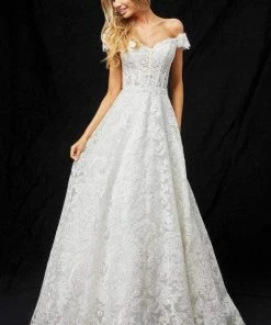 Sherri Hill - 51573 Off-Shoulder Cap Sleeve Lace Long Dress