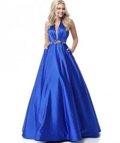 Sherri Hill - 51588 Deep V Halter Bodice Ballgown With Beaded Belt 9 Sherri Hill - 51588 Deep V Halter Bodice Ballgown With Beaded Belt