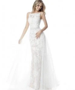 Sherri Hill - 51602 Straight Across Long Lace Dress With Overlay