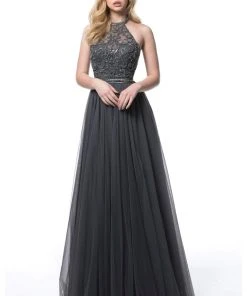 Sherri Hill - 51604 Beaded Illusion Halter A Line Dress