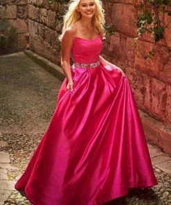 Sherri Hill - 51609 Strapless Satin Ballgown With Jewel Encrusted Belt 14 Sherri Hill - 51609 Strapless Satin Ballgown With Jewel Encrusted Belt