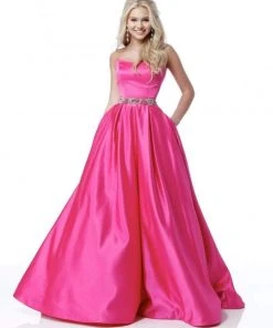 Sherri Hill - 51609 Strapless Satin Ballgown With Jewel Encrusted Belt 12 Sherri Hill - 51609 Strapless Satin Ballgown With Jewel Encrusted Belt