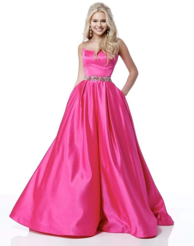 Sherri Hill - 51609 Strapless Satin Ballgown With Jewel Encrusted Belt 5 Sherri Hill - 51609 Strapless Satin Ballgown With Jewel Encrusted Belt