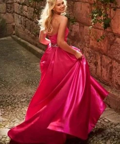 Sherri Hill - 51609 Strapless Satin Ballgown With Jewel Encrusted Belt 15 Sherri Hill - 51609 Strapless Satin Ballgown With Jewel Encrusted Belt