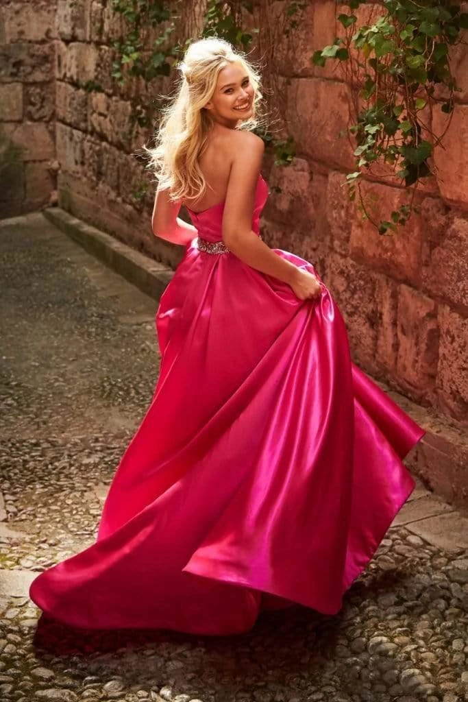 Sherri Hill - 51609 Strapless Satin Ballgown With Jewel Encrusted Belt 8 Sherri Hill - 51609 Strapless Satin Ballgown With Jewel Encrusted Belt