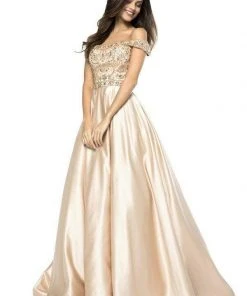 Sherri Hill - 51610 Beaded Satin Off The Shoulder Long Dress 22 Sherri Hill - 51610 Beaded Satin Off The Shoulder Long Dress