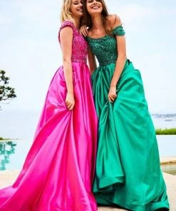 Sherri Hill - 51610 Beaded Satin Off The Shoulder Long Dress 23 Sherri Hill - 51610 Beaded Satin Off The Shoulder Long Dress