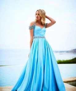 Sherri Hill - 51613 A Line Beaded Dress With Bejeweled Cold Shoulders