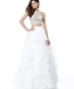 Sherri Hill - 51615 Two Piece High Halter Organza Ruffled Dress