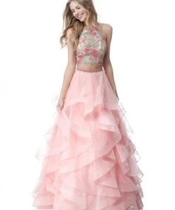 Sherri Hill - 51615 Two Piece High Halter Organza Ruffled Dress