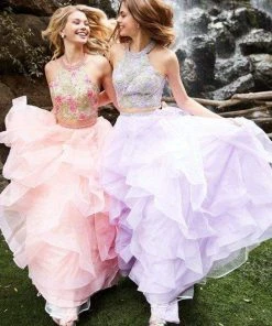 Sherri Hill - 51615 Two Piece High Halter Organza Ruffled Dress