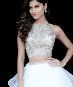 Sherri Hill - 51615 Two Piece High Halter Organza Ruffled Dress