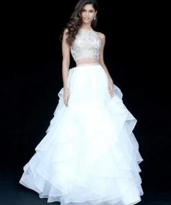 Sherri Hill - 51615 Two Piece High Halter Organza Ruffled Dress