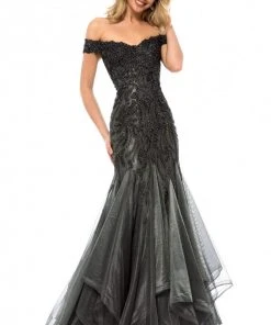 Sherri Hill - 51618 Beaded Off Shoulder Tulle Mermaid Gown