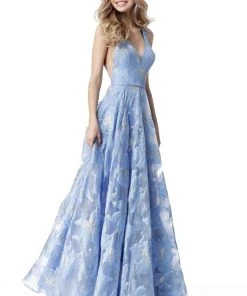 Sherri Hill - 51628 Floral Print Deep V-neck A-line Gown 11 Sherri Hill - 51628 Floral Print Deep V-neck A-line Gown