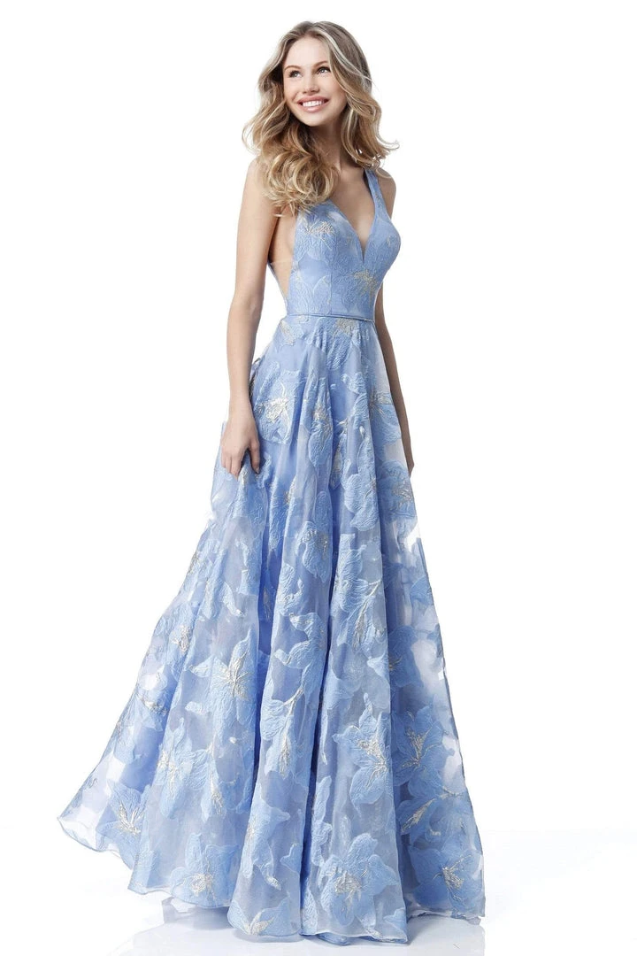 Sherri Hill - 51628 Floral Print Deep V-neck A-line Gown 5 Sherri Hill - 51628 Floral Print Deep V-neck A-line Gown