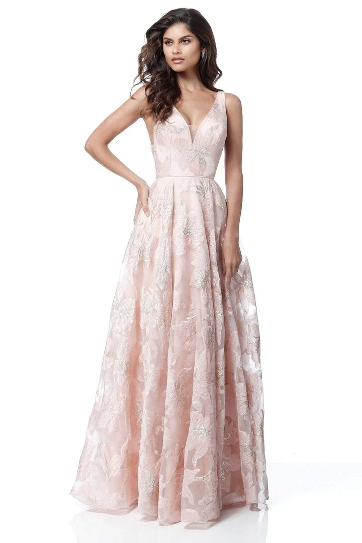 Sherri Hill - 51628 Floral Print Deep V-neck A-line Gown 9 Sherri Hill - 51628 Floral Print Deep V-neck A-line Gown