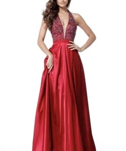 Sherri Hill - 51636 Plunging V-Neck Notched A Line Dress