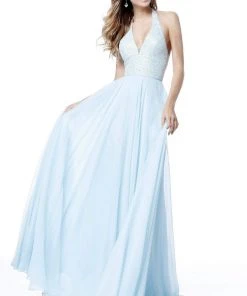 Sherri Hill - 51640 Beaded Deep Halter V-neck Chiffon A-line Dress