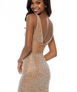 Sherri Hill - 51642 Ruched Cummerbund Beaded Sheath Dress