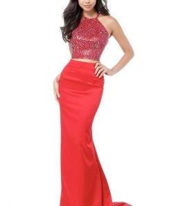 Sherri Hill - 51647 Two Piece Halter Satin Evening Dress
