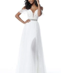 Sherri Hill - 51656 Plunging Off-Shoulder A Line Beaded Dress 14 Sherri Hill - 51656 Plunging Off-Shoulder A Line Beaded Dress