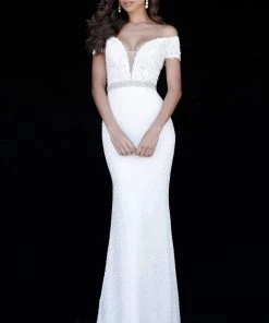 Sherri Hill - 51657 Plunging Off The Shoulder Lace Beaded Dress 7 Sherri Hill - 51657 Plunging Off The Shoulder Lace Beaded Dress