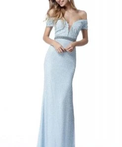 Sherri Hill - 51657 Plunging Off The Shoulder Lace Beaded Dress