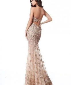 Sherri Hill - 51660 Floral Applique Halter Trumpet Dress